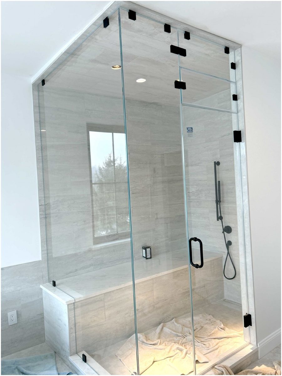Full glass frameless shower with glass ceiling panel — Shelf, Newburgh NY